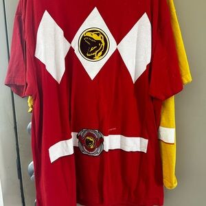 Power Ranger Red & White Short Sleeve Tee with Yellow Accent
